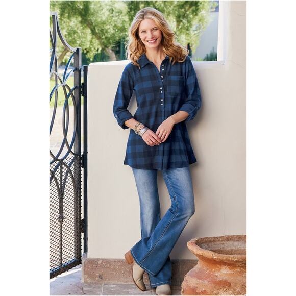 Soft Surroundings Supremely Soft Pull On Flare Jean sz medium Blue Wash Stretch - Picture 1 of 11
